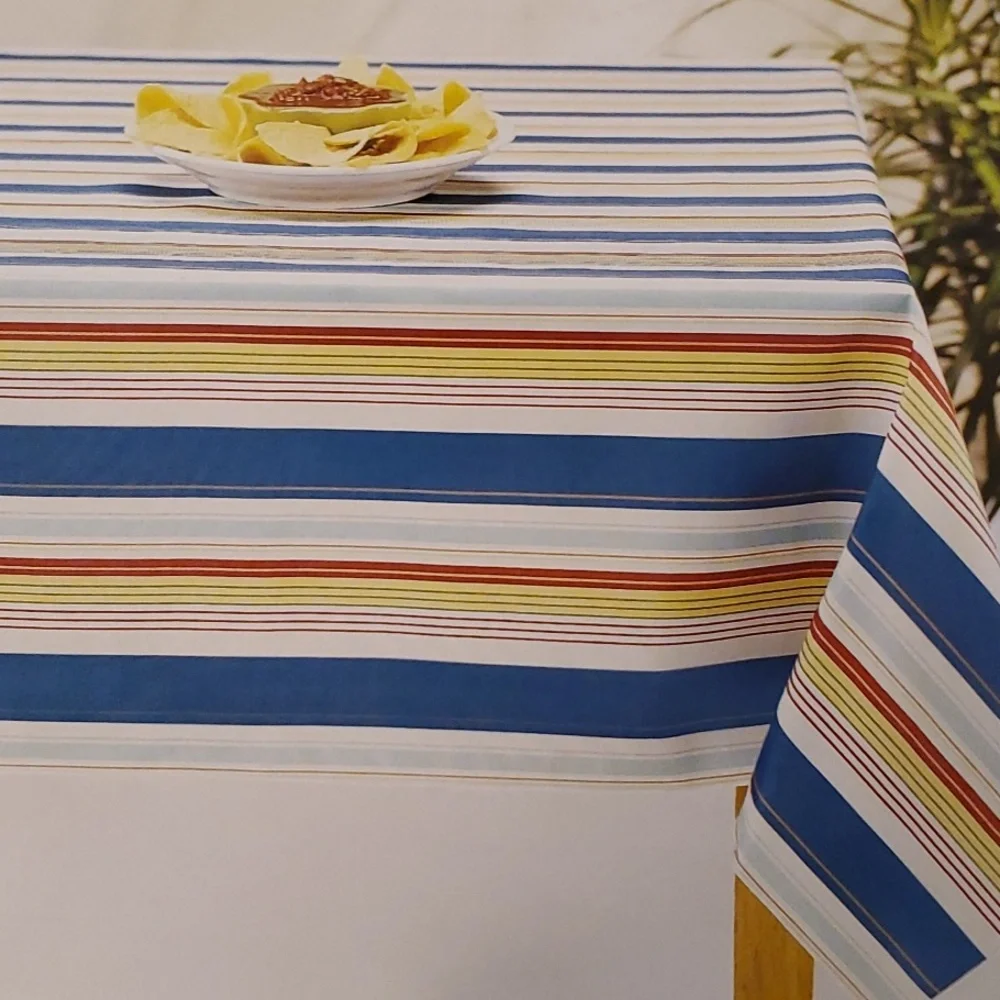 Navy Red White Stripe Tablecloth